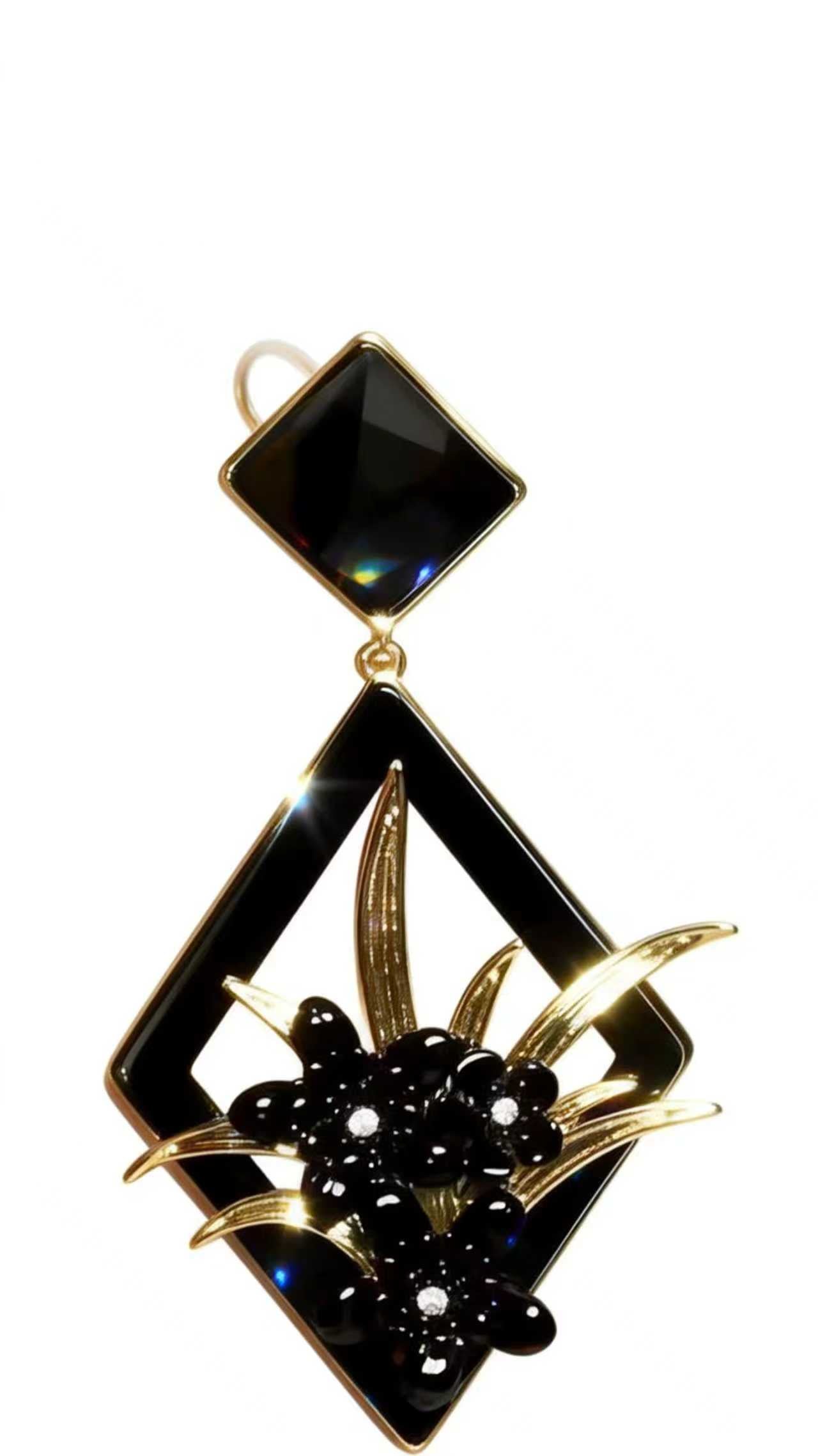 Black Agate Rhombus Dangle Earring